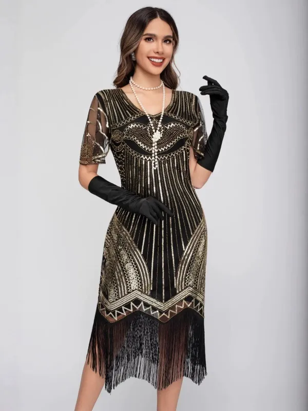 1920s Scoop Neck Sequin Tassels Charleston Dress sold by Retro Stage