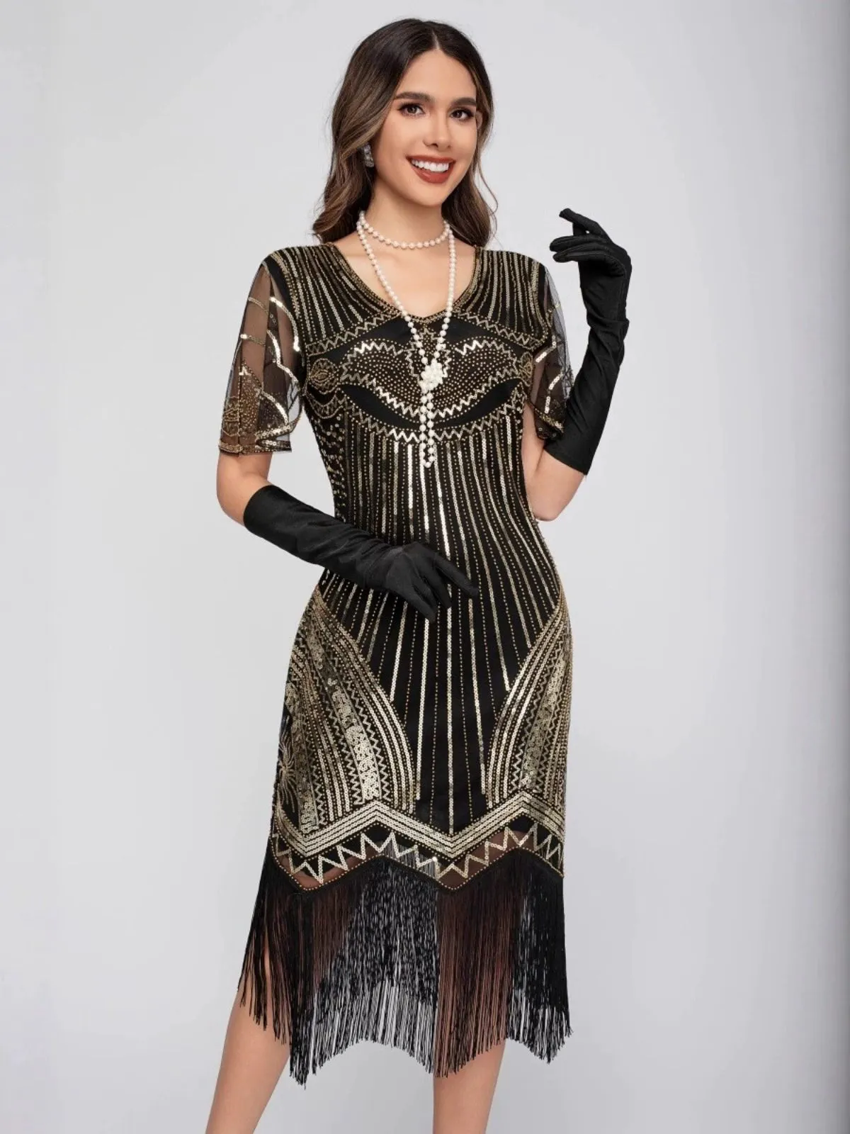 1920s Scoop Neck Sequin Tassels Charleston Dress sold by Retro Stage
