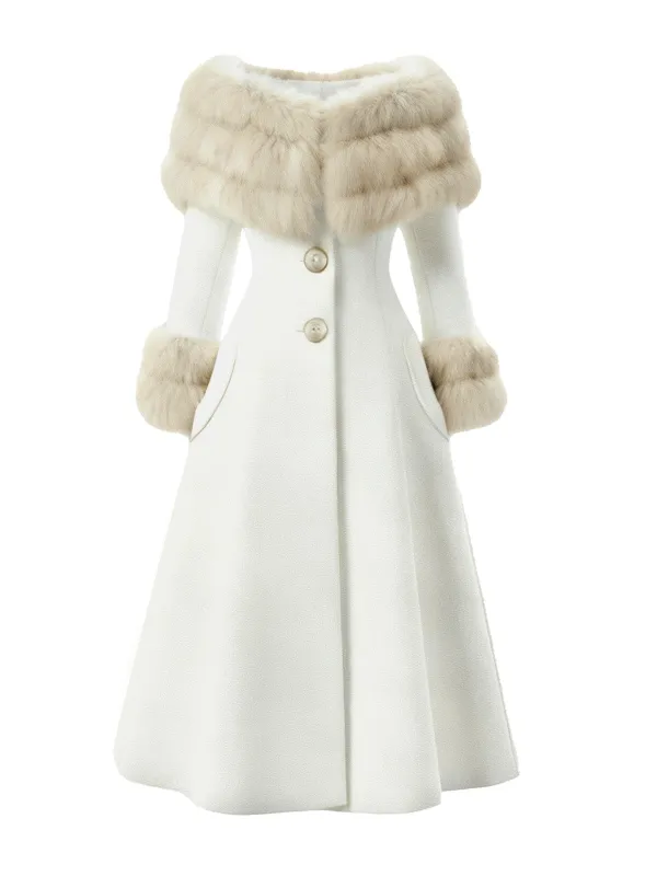 [Pre-Sale] Cream 1950s Multi-Layer Fur Collar Patchwork Coat sold by Retro Stage