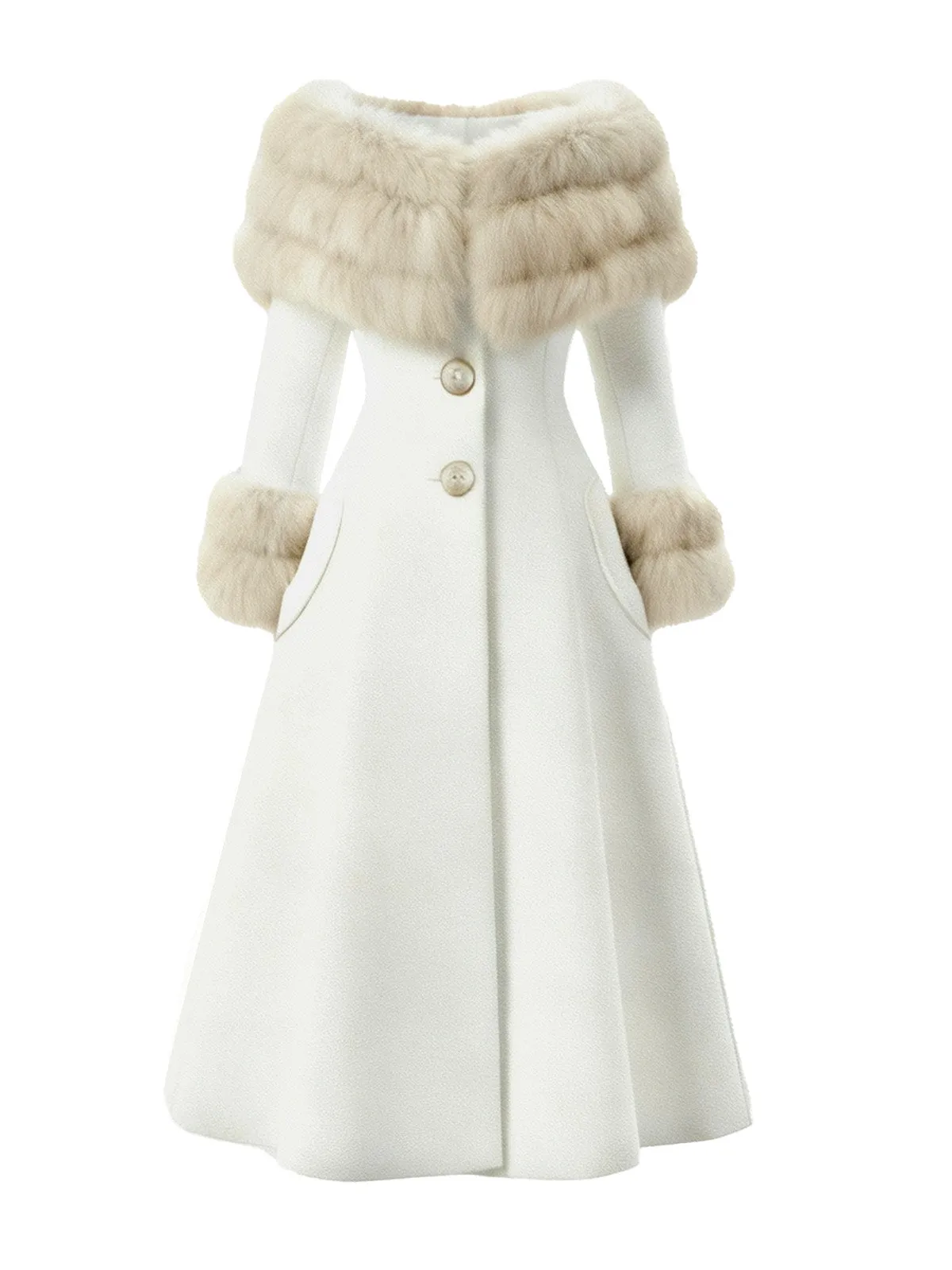 Cream 1950s Multi-Layer Fur Collar Patchwork Coat sold by Retro Stage