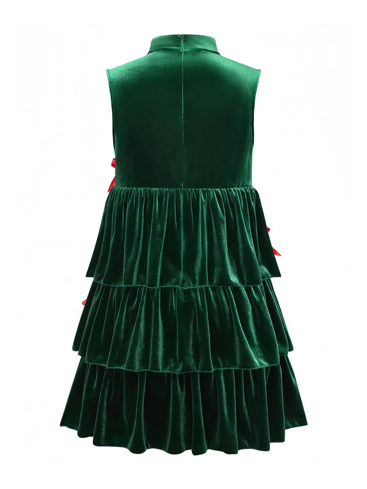 Green 1960s Velvet Bowknot Stand Collar Tiered Dress sold by Retro Stage product image thumbnail 3