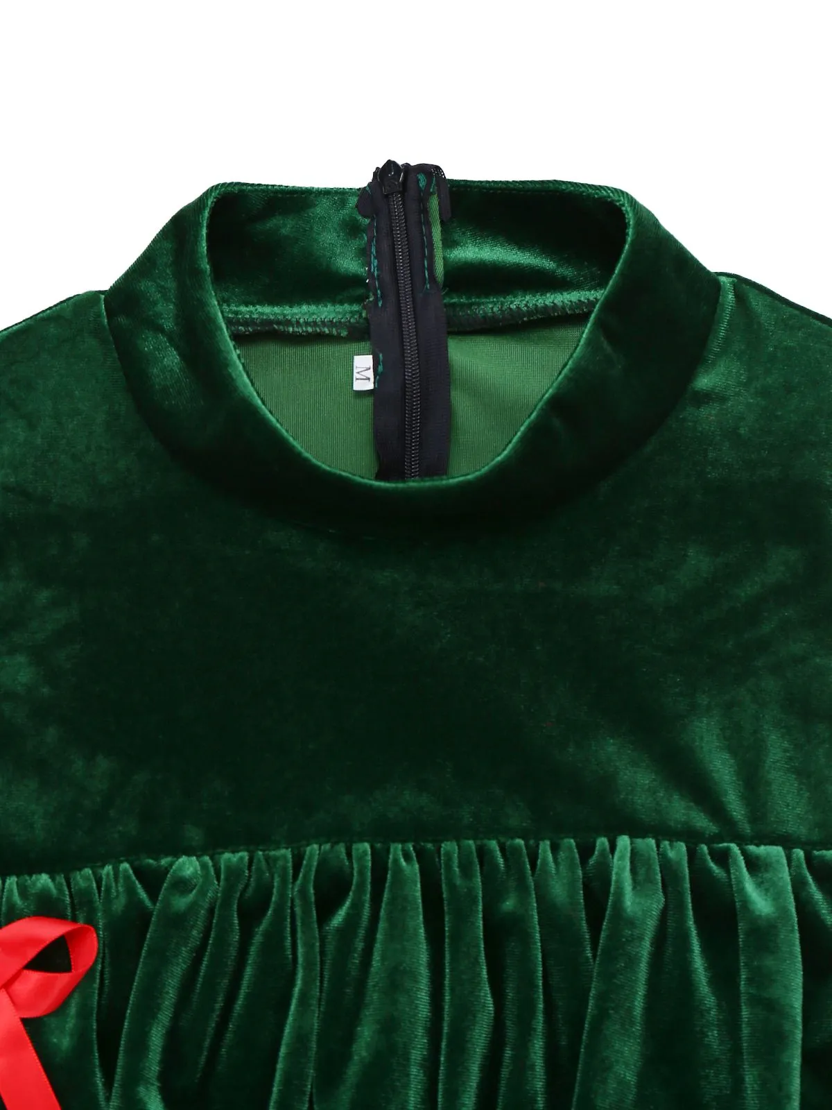Green 1960s Velvet Bowknot Stand Collar Tiered Dress sold by Retro Stage product image thumbnail 4