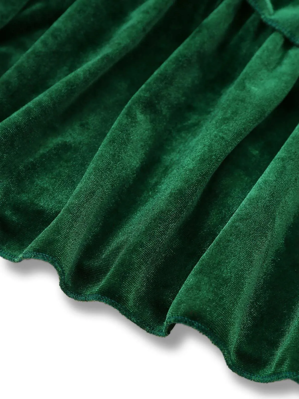 Green 1960s Velvet Bowknot Stand Collar Tiered Dress sold by Retro Stage product image thumbnail 5
