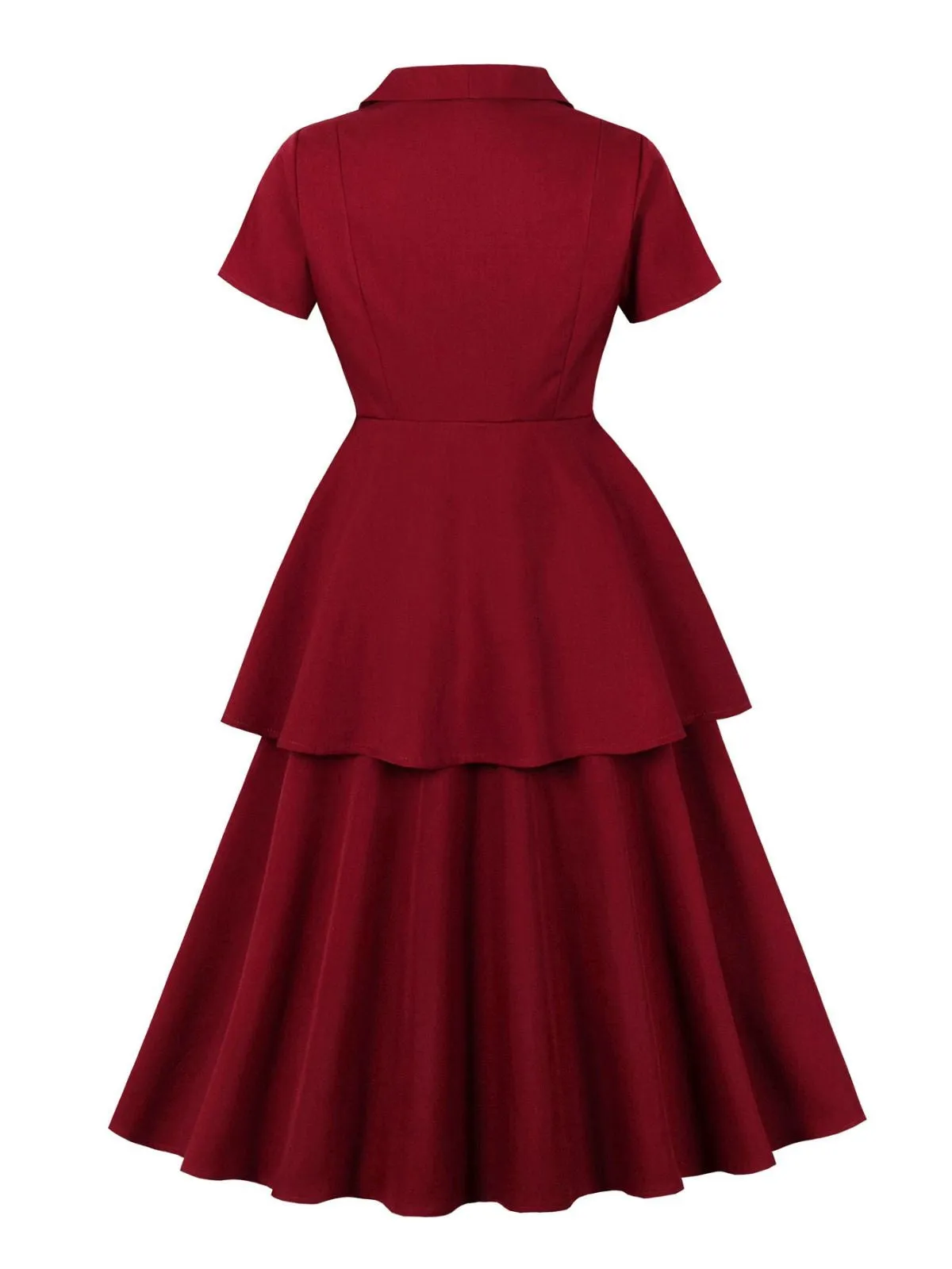 2PCS Red 1950s Solid Ruffled Button Top & Skirt sold by Retro Stage product image thumbnail 3