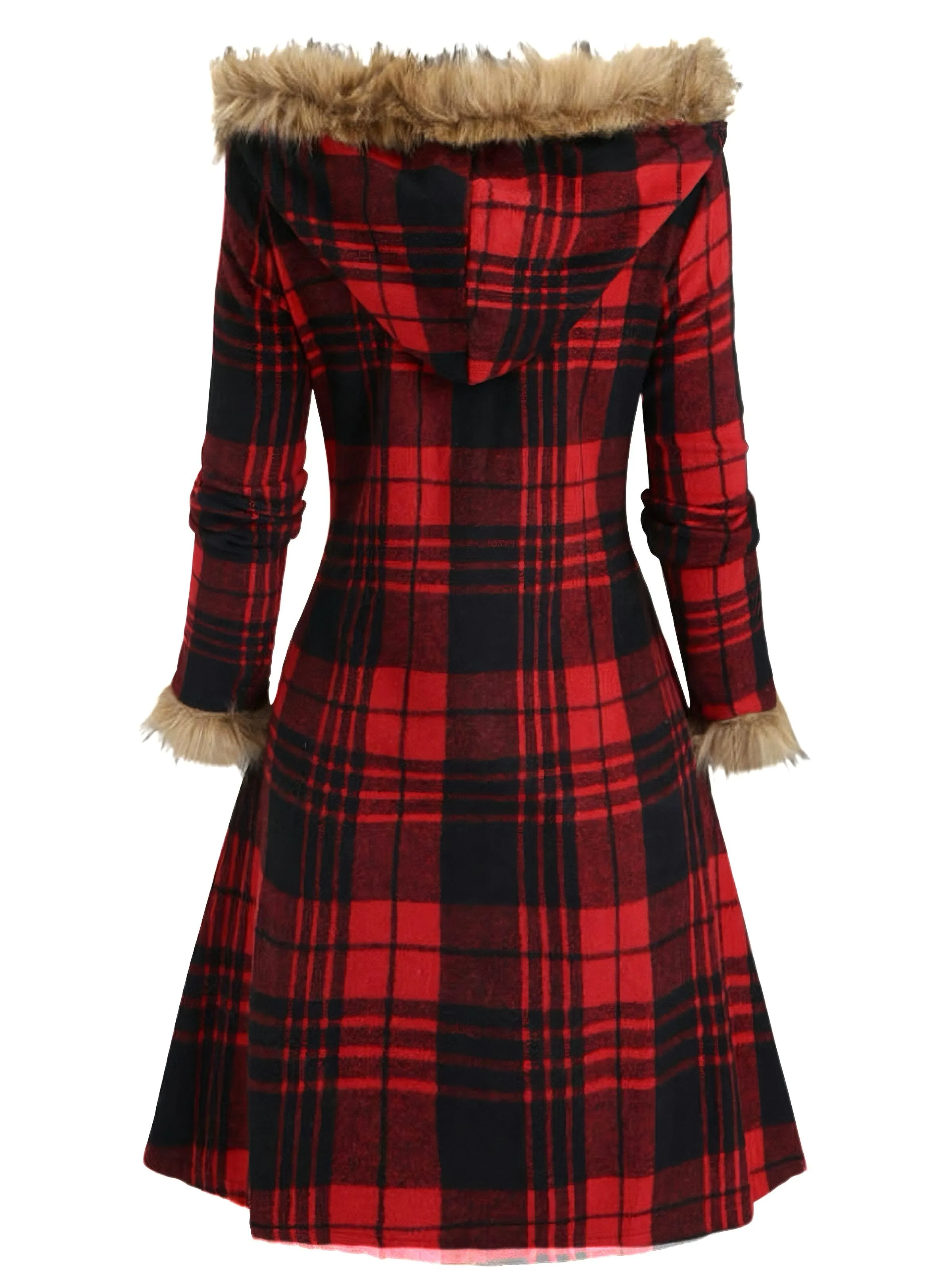 1940s Plaid Toggle Faux Fur Trim Hooded Coat sold by Retro Stage product image thumbnail 2