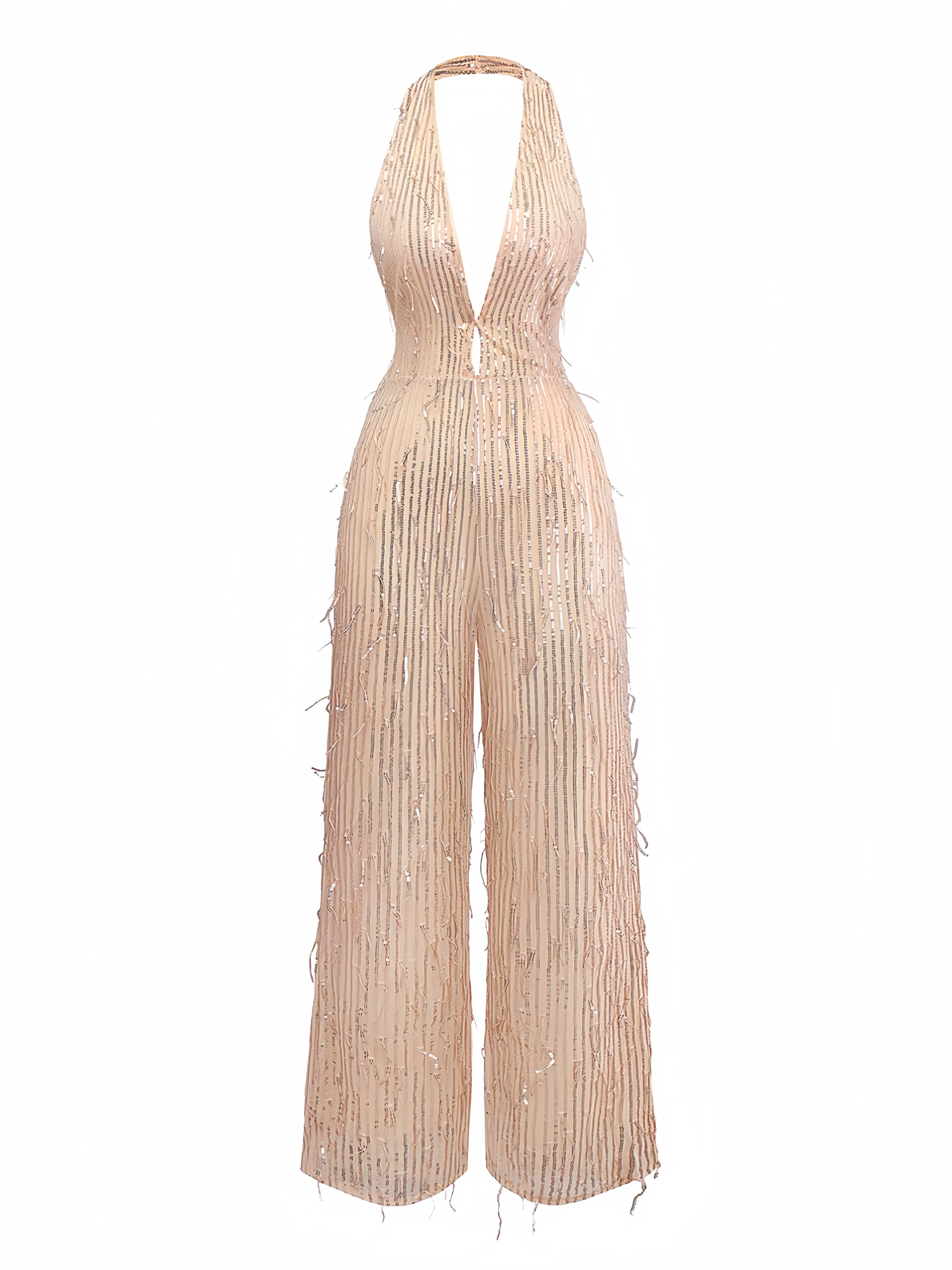 1970s Halter Deep V-Neck Sequin Fringe Jumpsuit sold by Retro Stage product image thumbnail 5