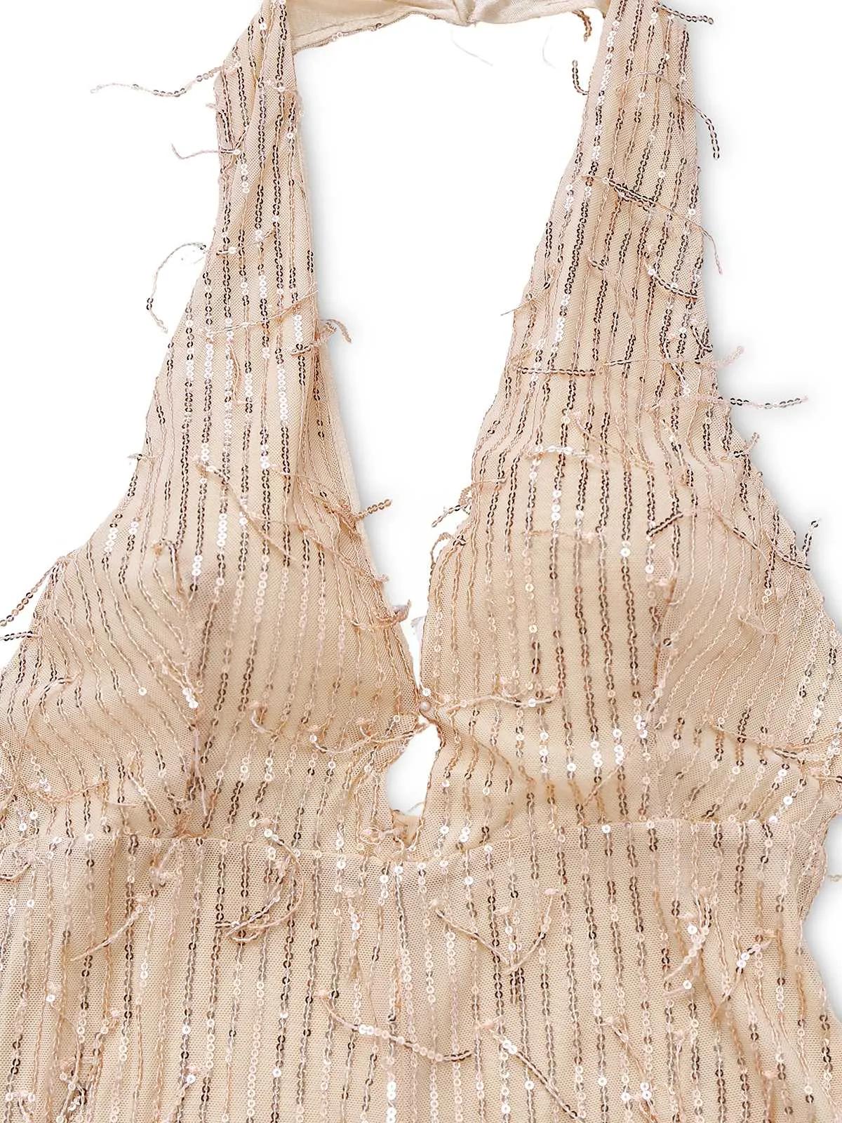 1970s Halter Deep V-Neck Sequin Fringe Jumpsuit sold by Retro Stage product image thumbnail 5