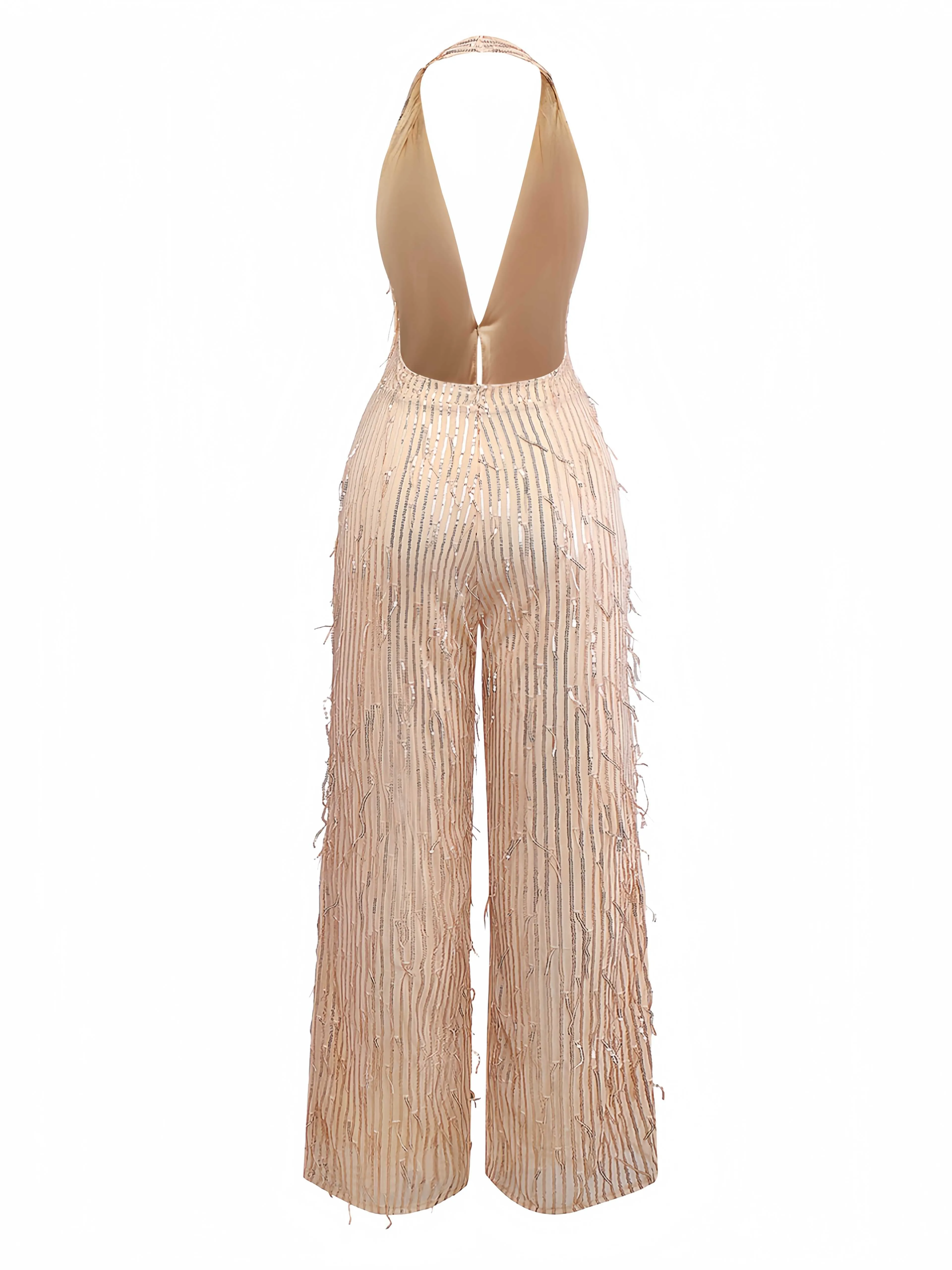 1970s Halter Deep V-Neck Sequin Fringe Jumpsuit sold by Retro Stage product image thumbnail 4