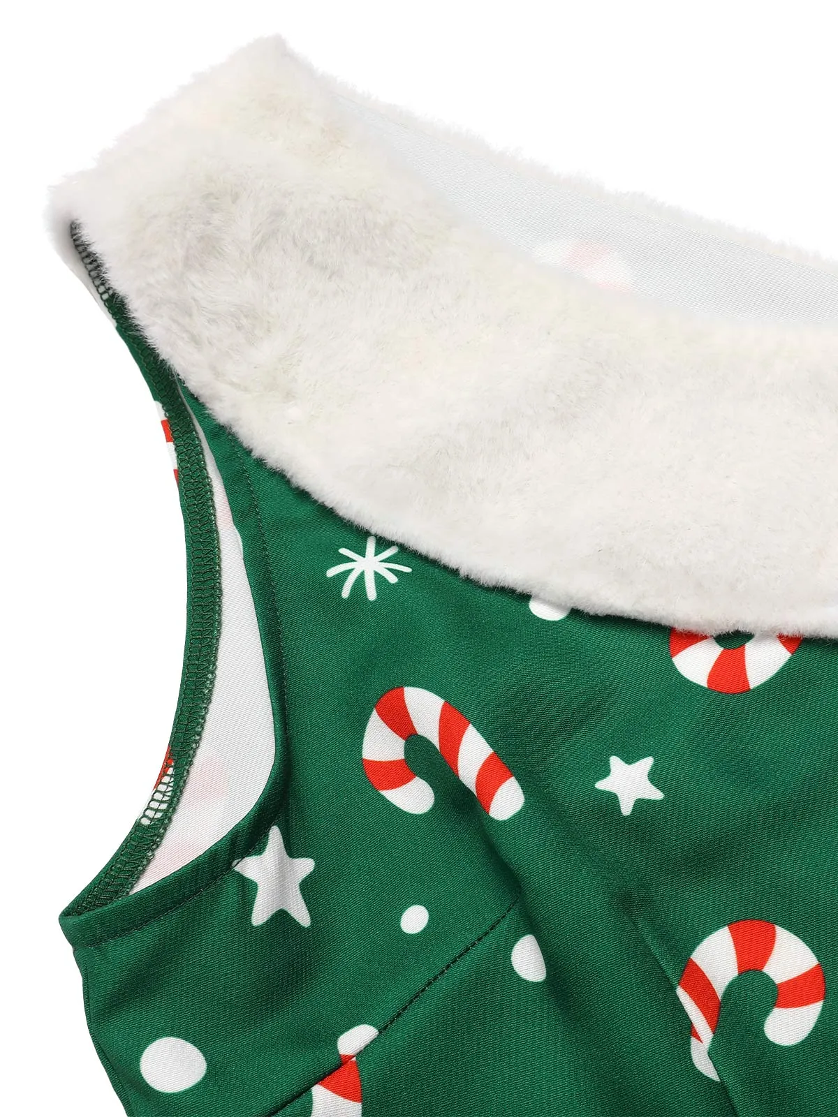 Green 1950s Christmas One Shoulder Fur Ball Belted Jumpsuit sold by Retro Stage product image thumbnail 4