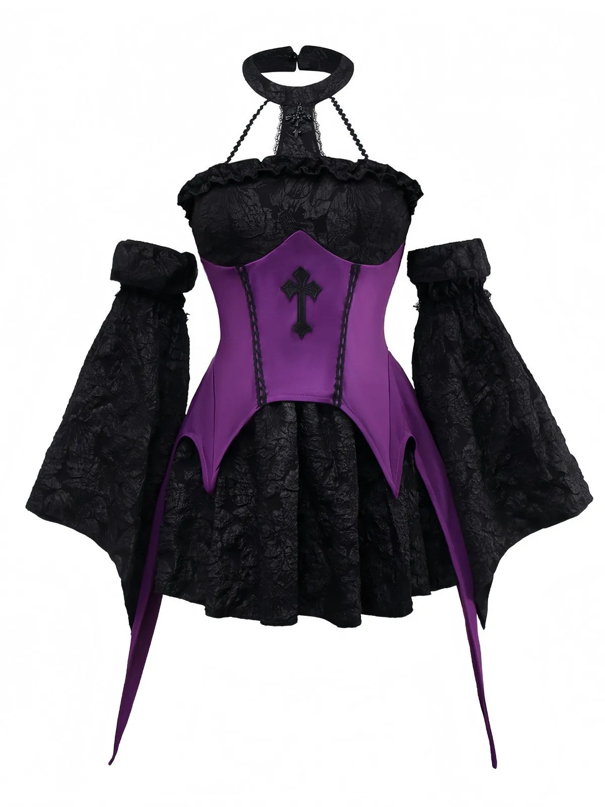 2PCS Purple 1980s Gothic Cross Witch Top & Skirt sold by Retro Stage