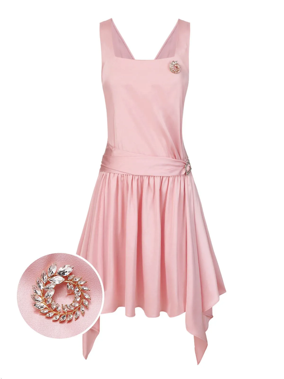 Light Pink 1920s Satin Square Neck Back Bow Dress sold by Retro Stage product image thumbnail 3