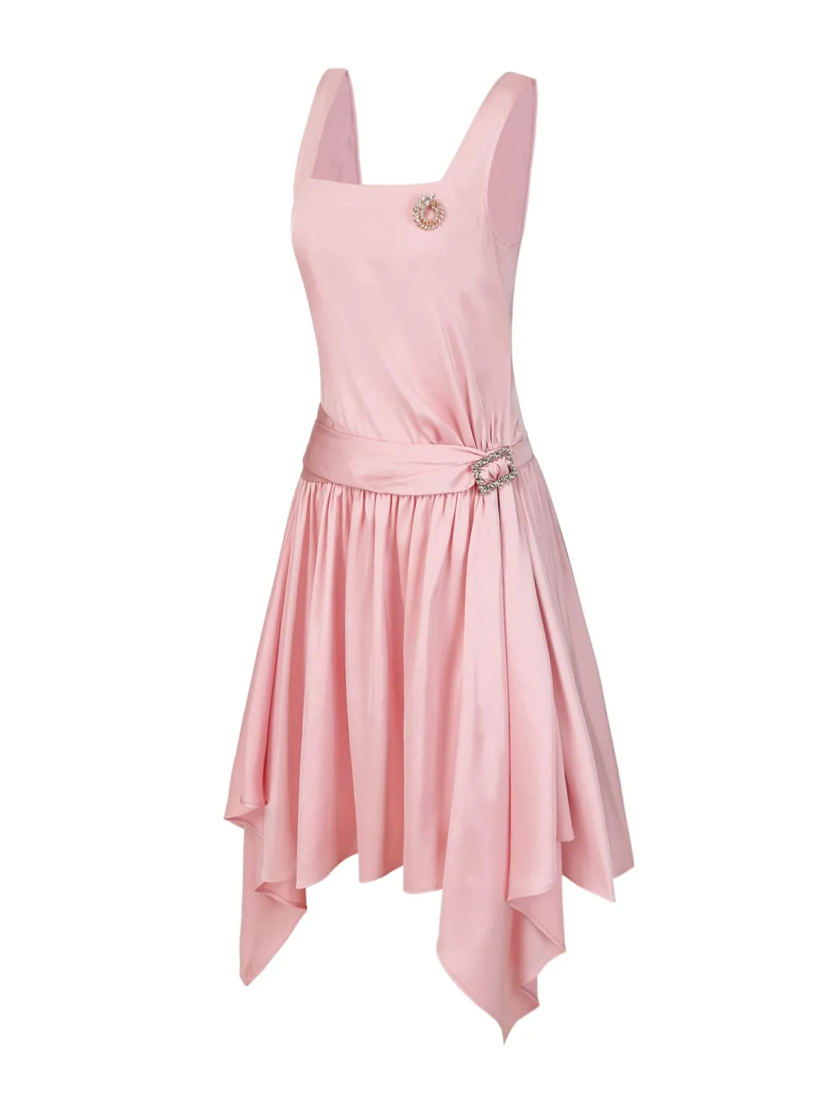 Light Pink 1920s Satin Square Neck Back Bow Dress sold by Retro Stage product image thumbnail 5