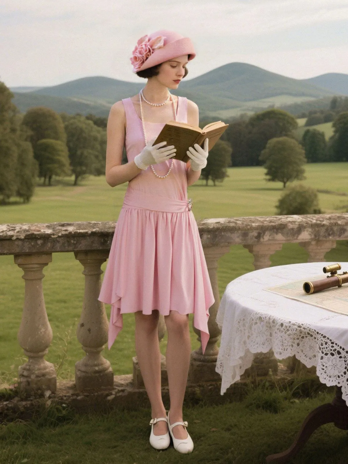 Light Pink 1920s Satin Square Neck Back Bow Dress sold by Retro Stage product image thumbnail 2