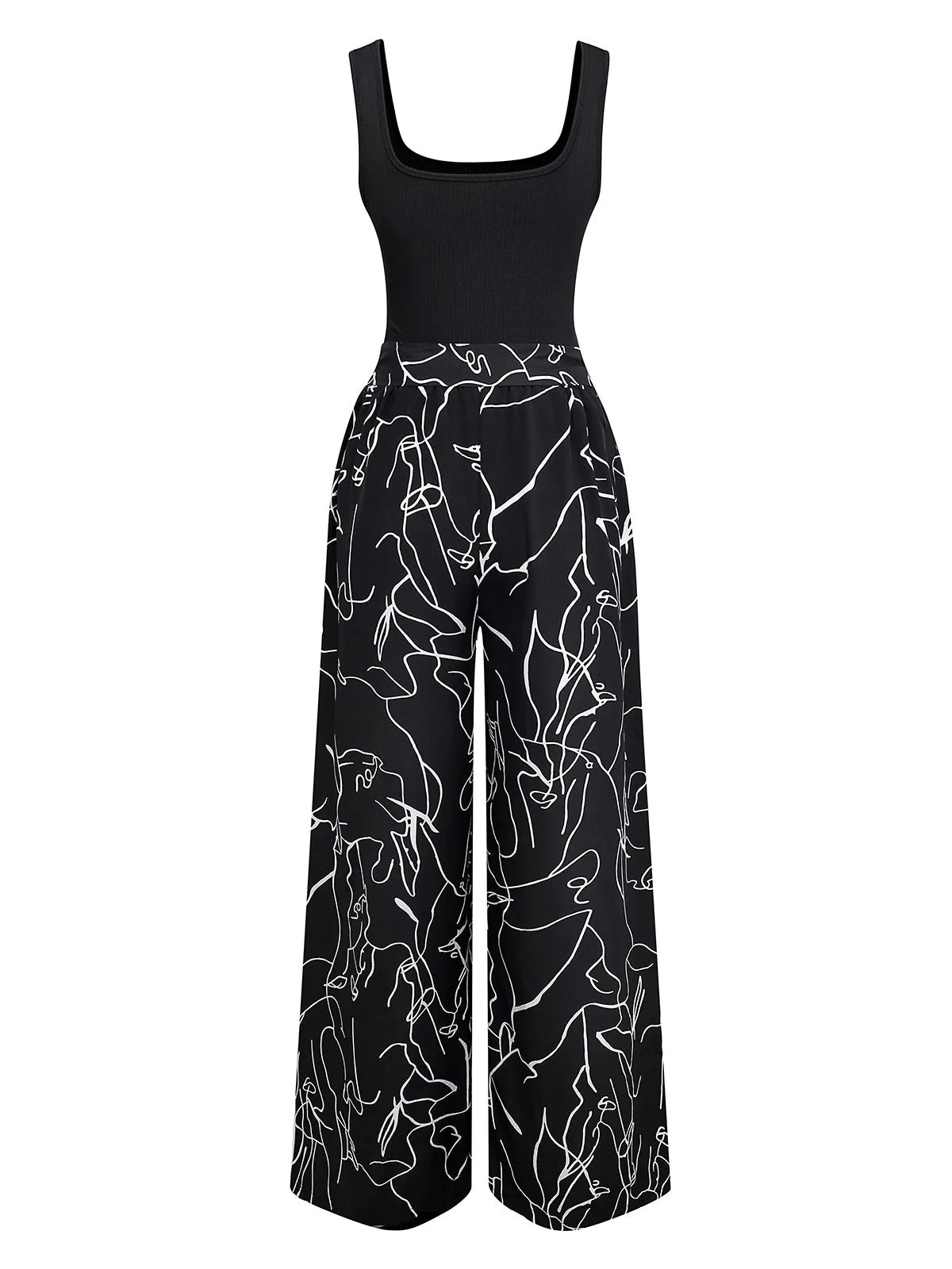 Black 1970s U-Neck Tank Top & Abstract Prints Pants sold by Retro Stage product image thumbnail 2