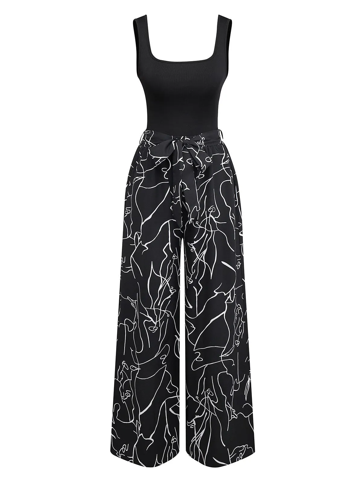Black 1970s U-Neck Tank Top & Abstract Prints Pants sold by Retro Stage