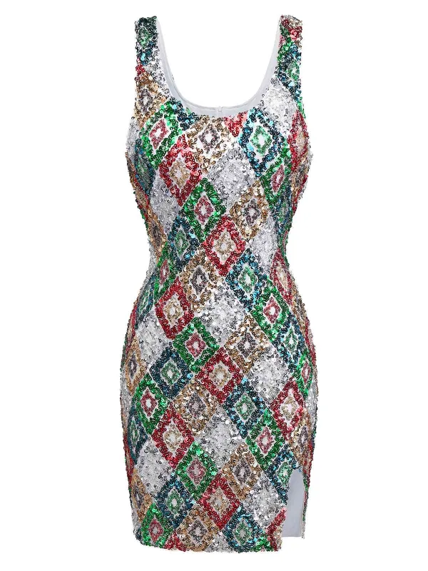 Multicolor 1970s Argyle Sequined Bodycon Dress sold by Retro Stage