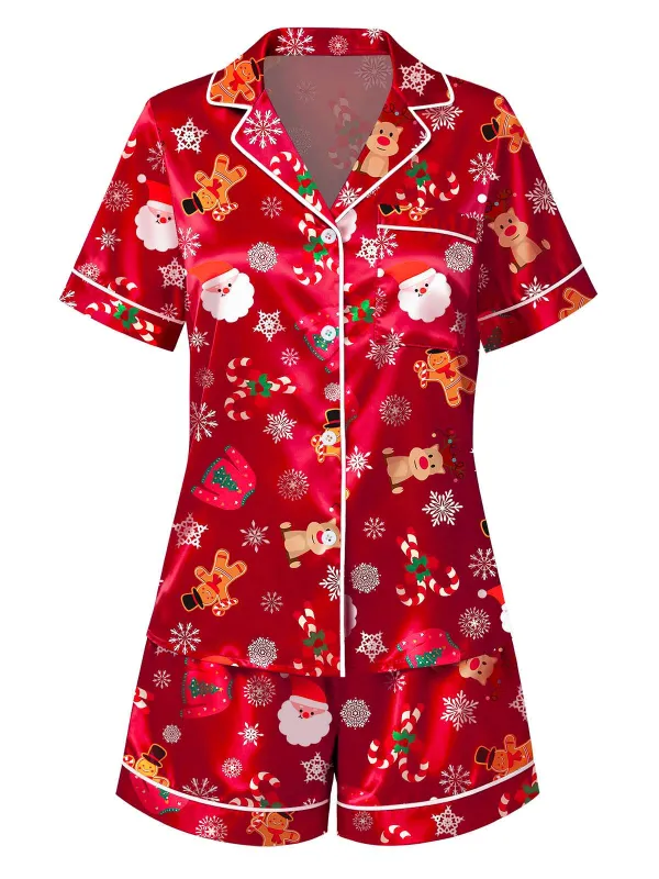 [Pre-Sale] Red 1950s Lapel Christmas Print Pajama Set sold by Retro Stage