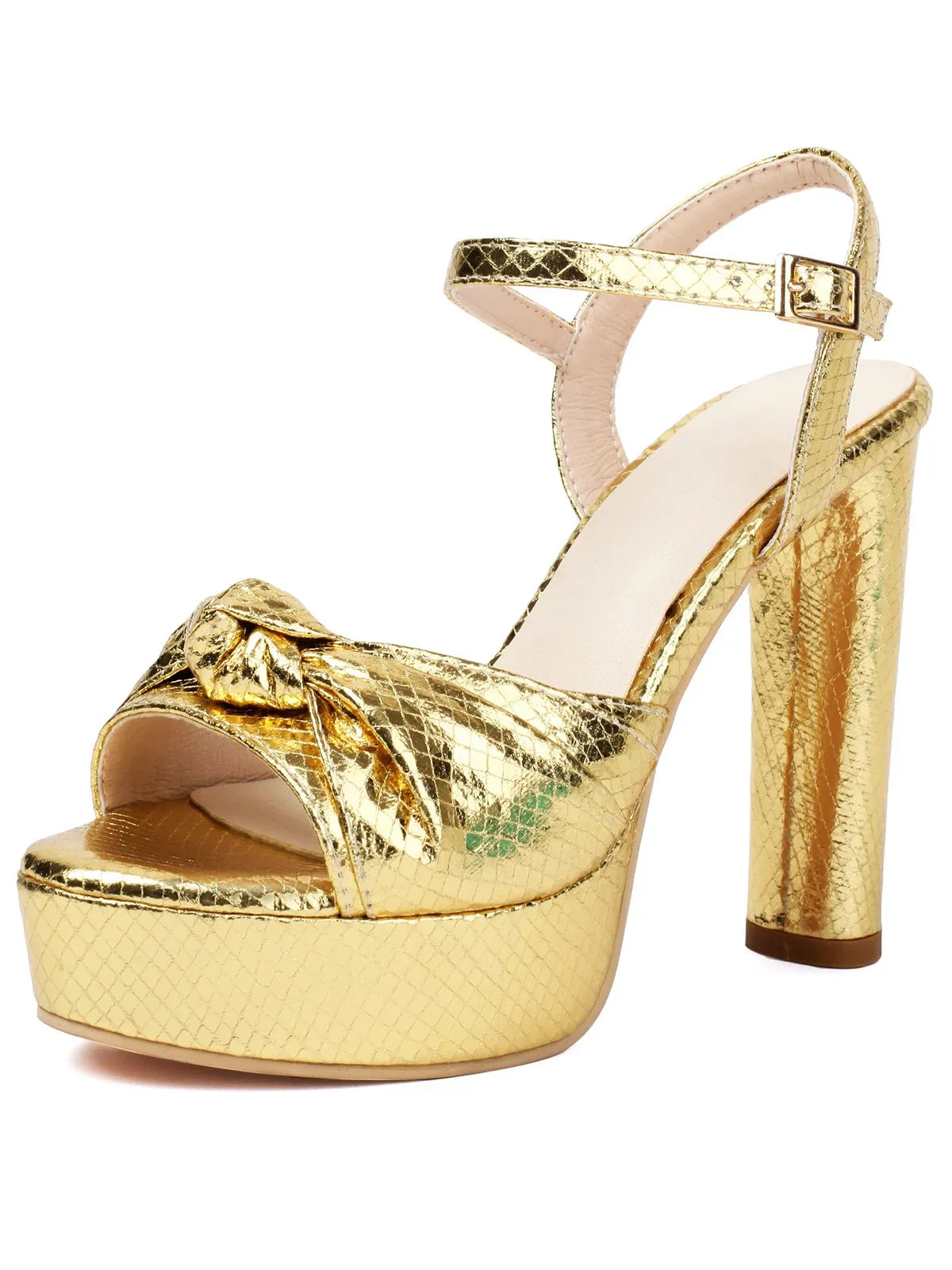 Metallic Snake Print Chunky High Heel Sandals sold by Retro Stage product image thumbnail 2