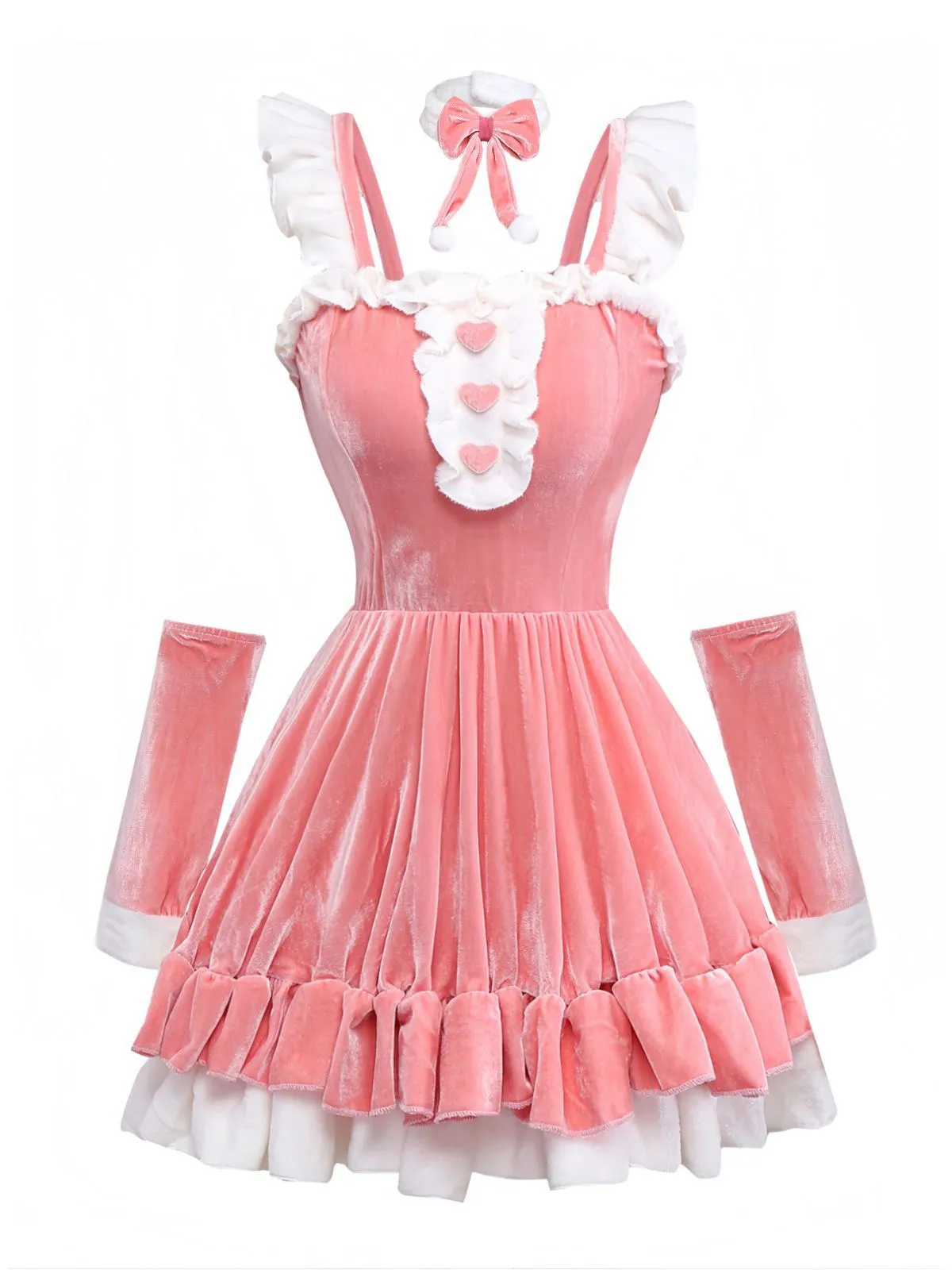Pink 1970s Christmas Velvet Ruffle Bunny Girl Dress Set sold by Retro Stage product image thumbnail 2