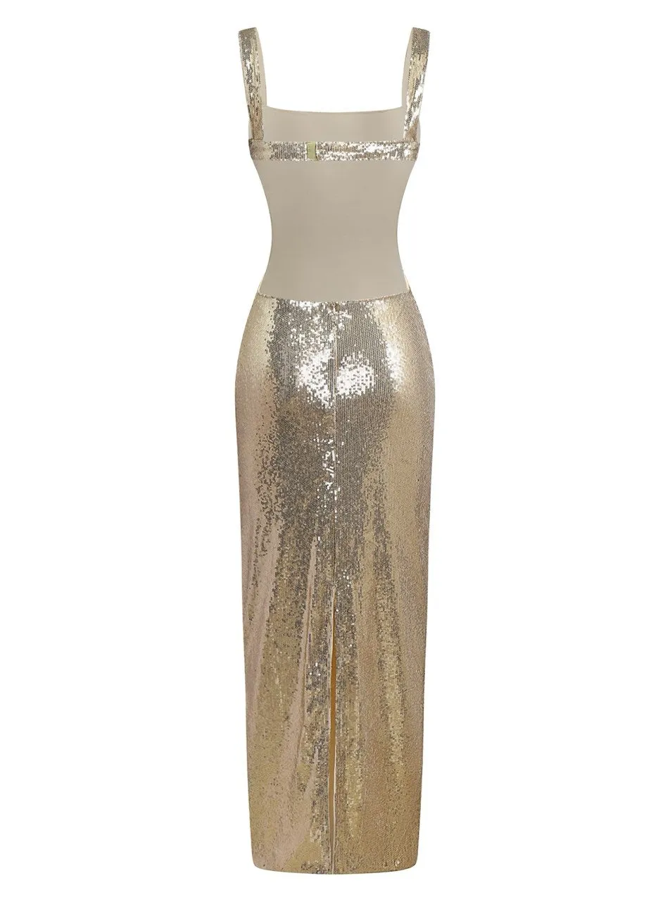Gold 1920s Sequined Backless Evening Maxi Dress sold by Retro Stage product image thumbnail 2
