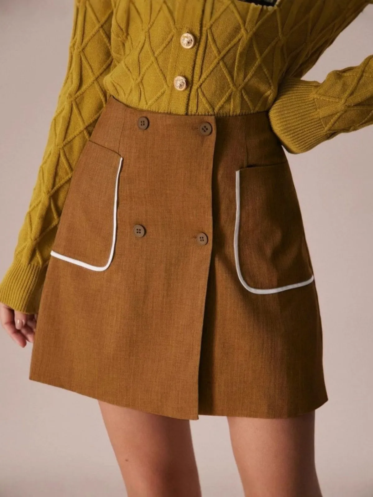 Brown 1980s Button Pocket High Waist A-Line Skirt sold by Retro Stage product image thumbnail 2