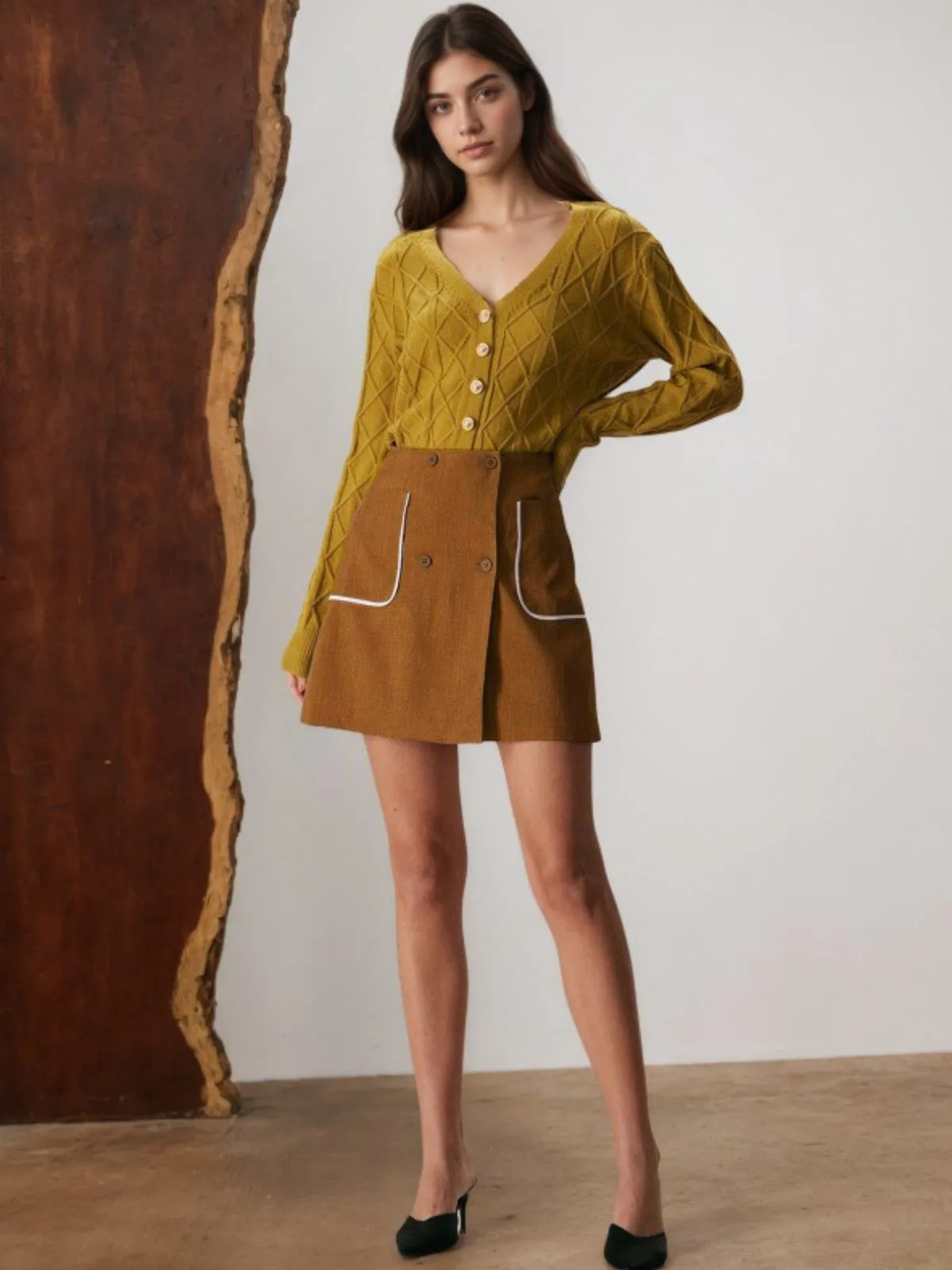 Brown 1980s Button Pocket High Waist A-Line Skirt sold by Retro Stage product image thumbnail 4