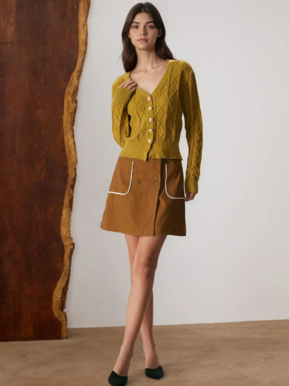 Brown 1980s Button Pocket High Waist A-Line Skirt sold by Retro Stage product image thumbnail 5