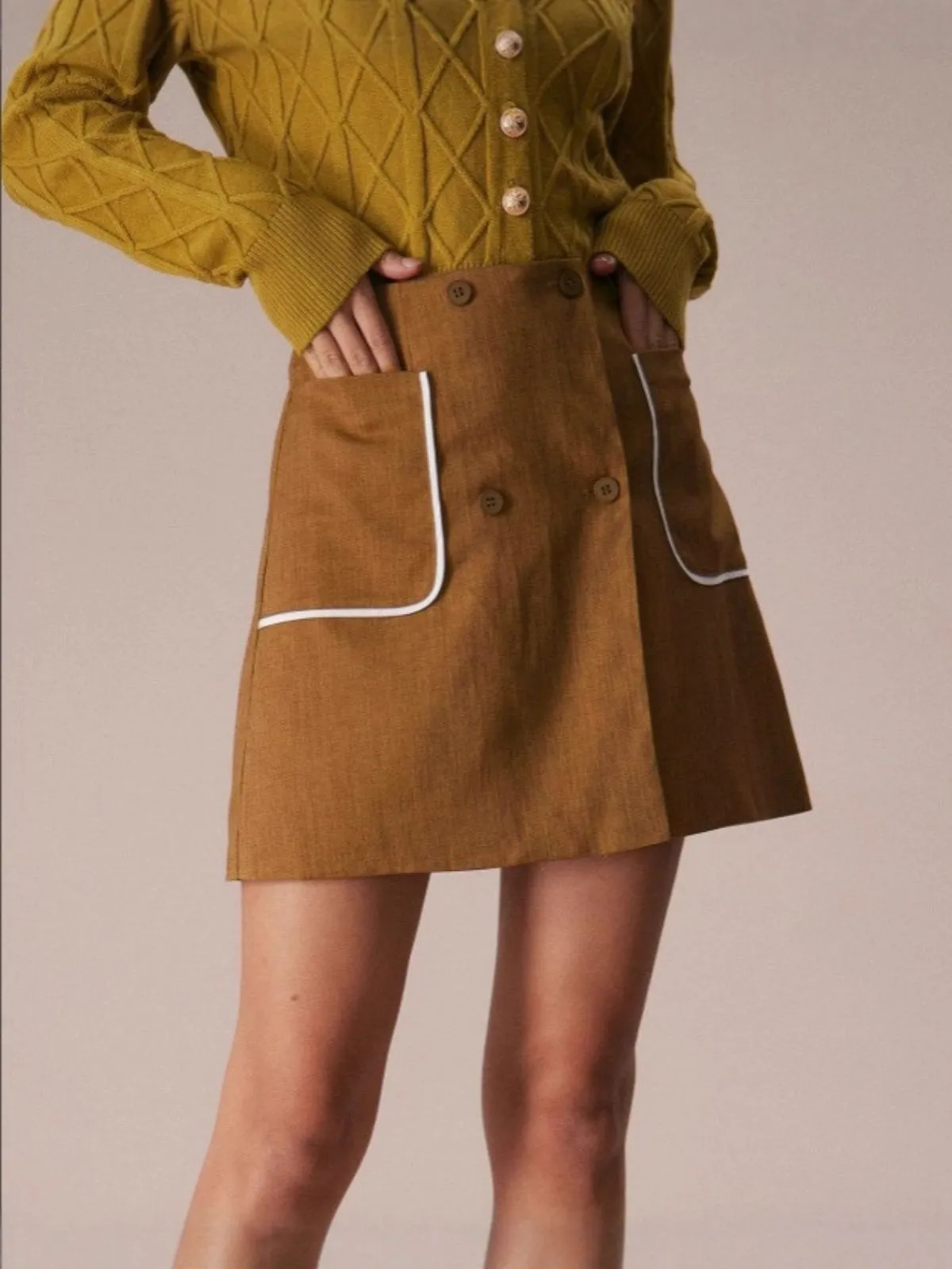 Brown 1980s Button Pocket High Waist A-Line Skirt sold by Retro Stage product image thumbnail 3