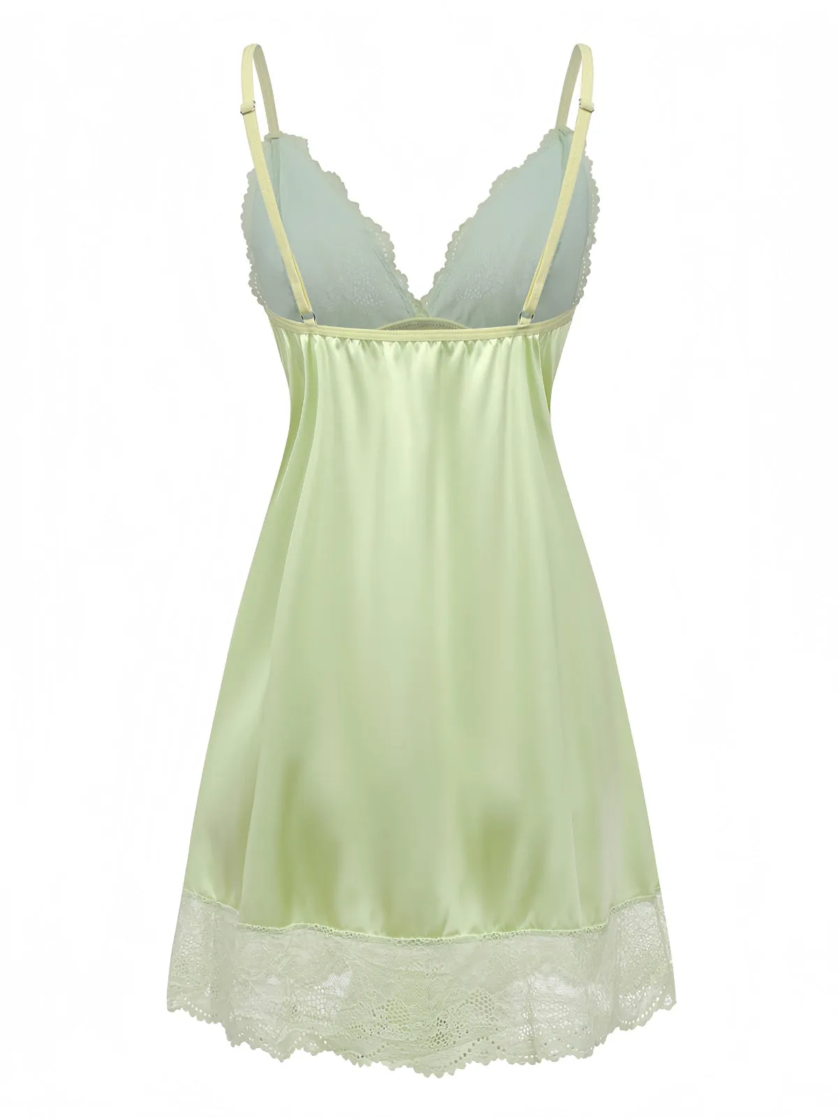 Green 1960s Lace Satin V-Neck Spaghetti Strap Nightgown sold by Retro Stage product image thumbnail 2