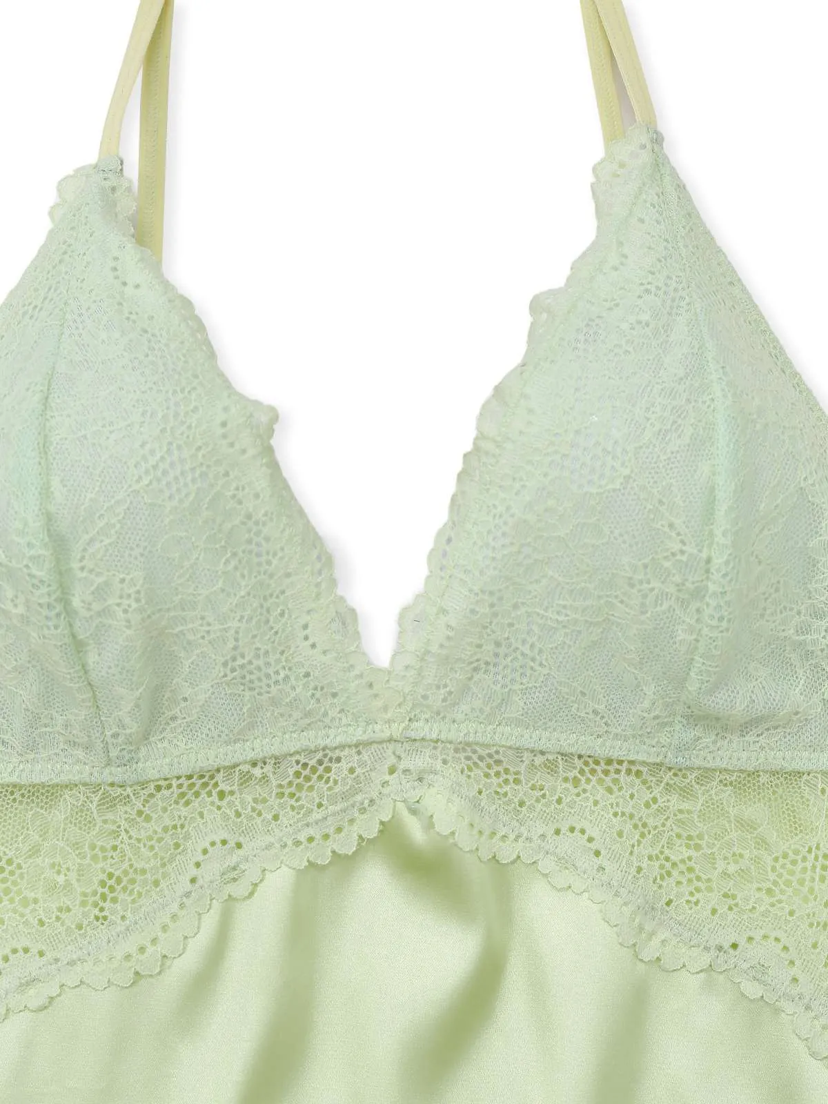 Green 1960s Lace Satin V-Neck Spaghetti Strap Nightgown sold by Retro Stage product image thumbnail 3