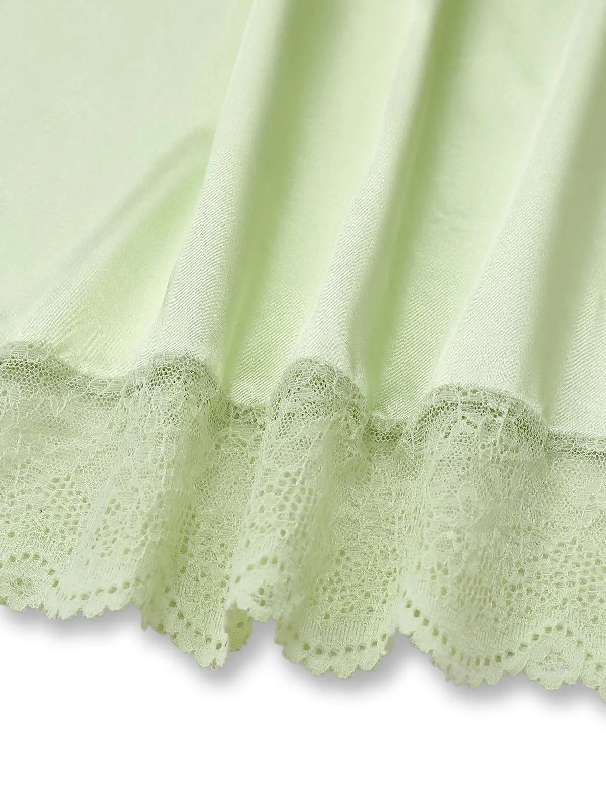 Green 1960s Lace Satin V-Neck Spaghetti Strap Nightgown sold by Retro Stage product image thumbnail 4