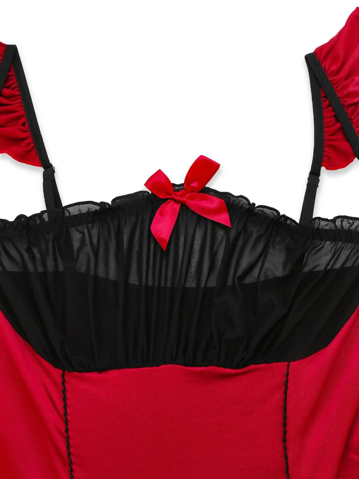 Red 1960s Bow Lace Patchwork Ruffled Nightgown sold by Retro Stage product image thumbnail 3