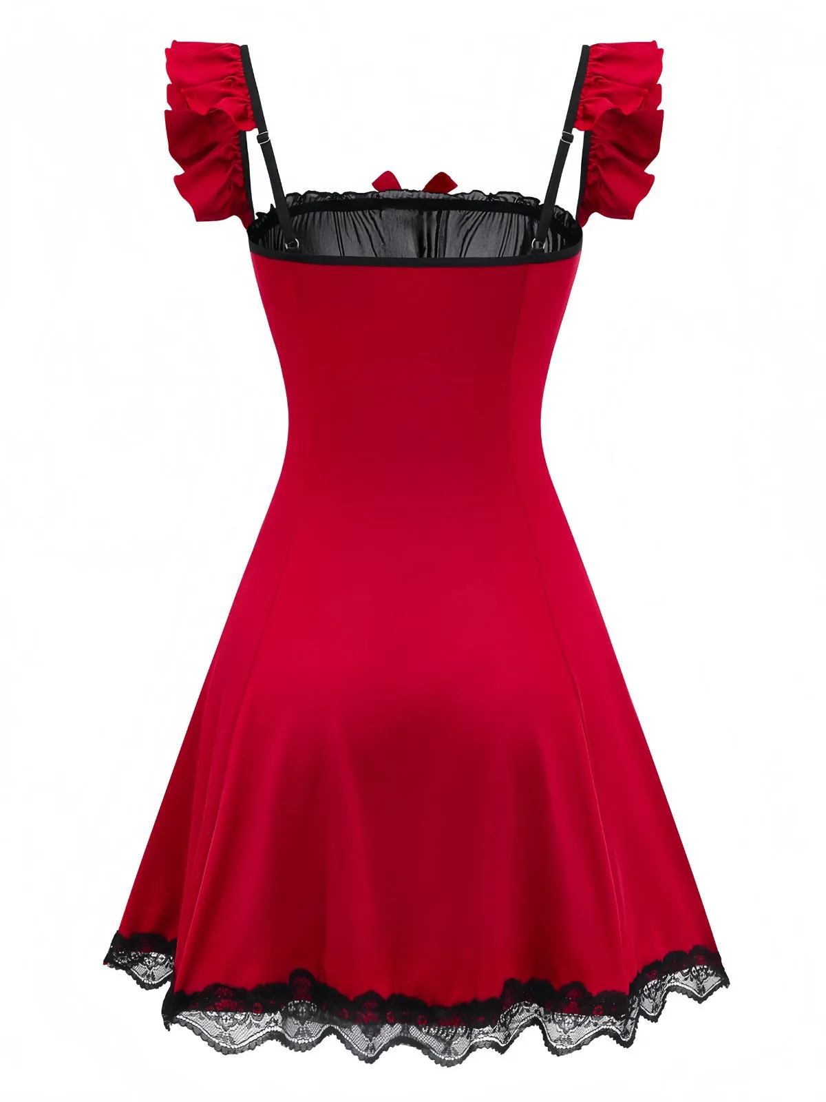 Red 1960s Bow Lace Patchwork Ruffled Nightgown sold by Retro Stage product image thumbnail 2