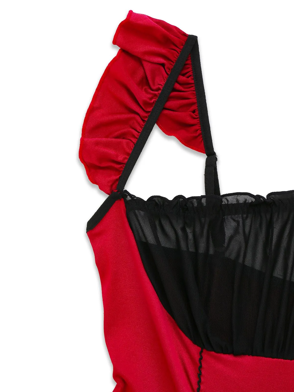 Red 1960s Bow Lace Patchwork Ruffled Nightgown sold by Retro Stage product image thumbnail 4