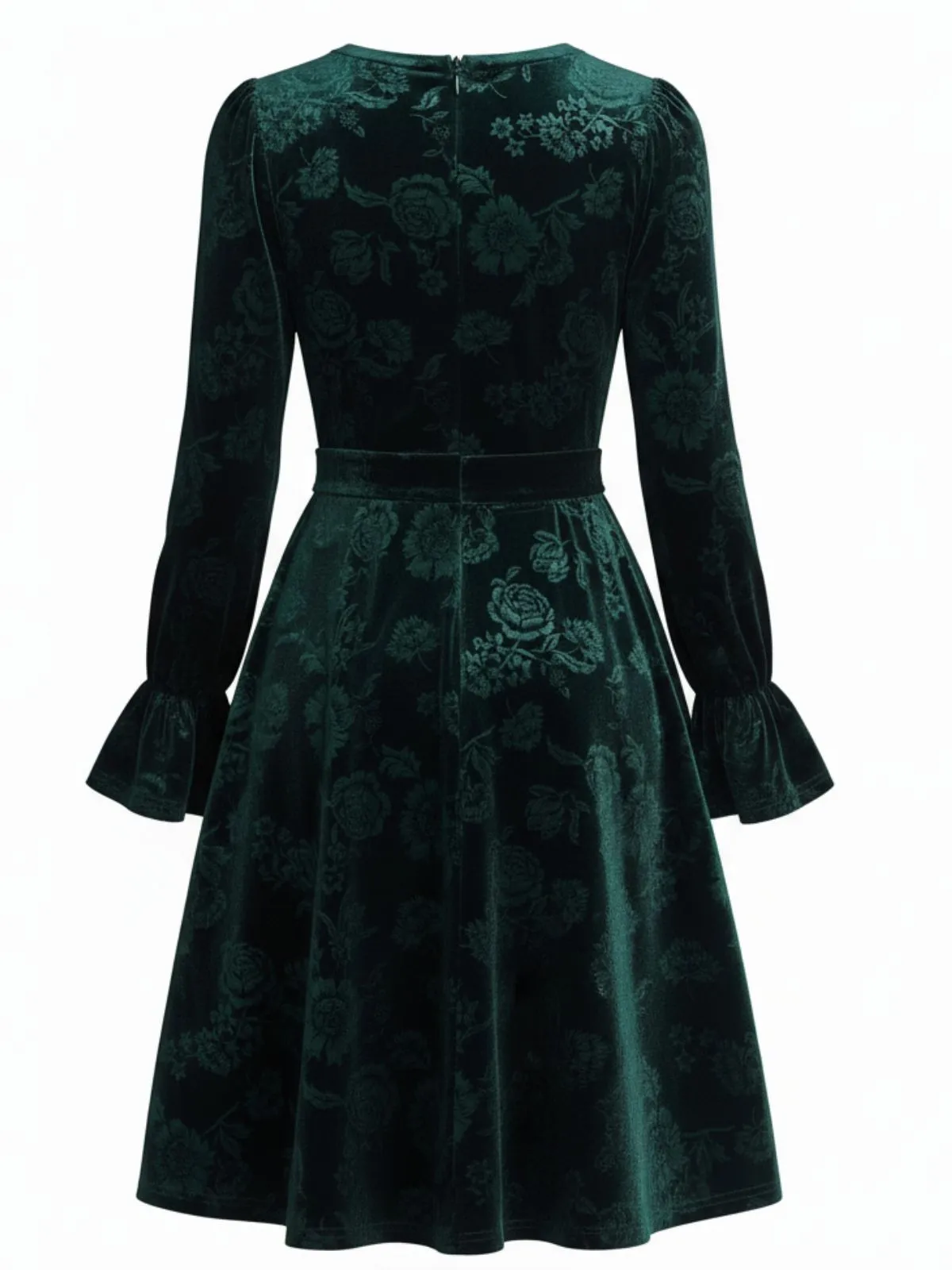 Green 1960s Velvet Rose Jacquard Dress sold by Retro Stage product image thumbnail 2
