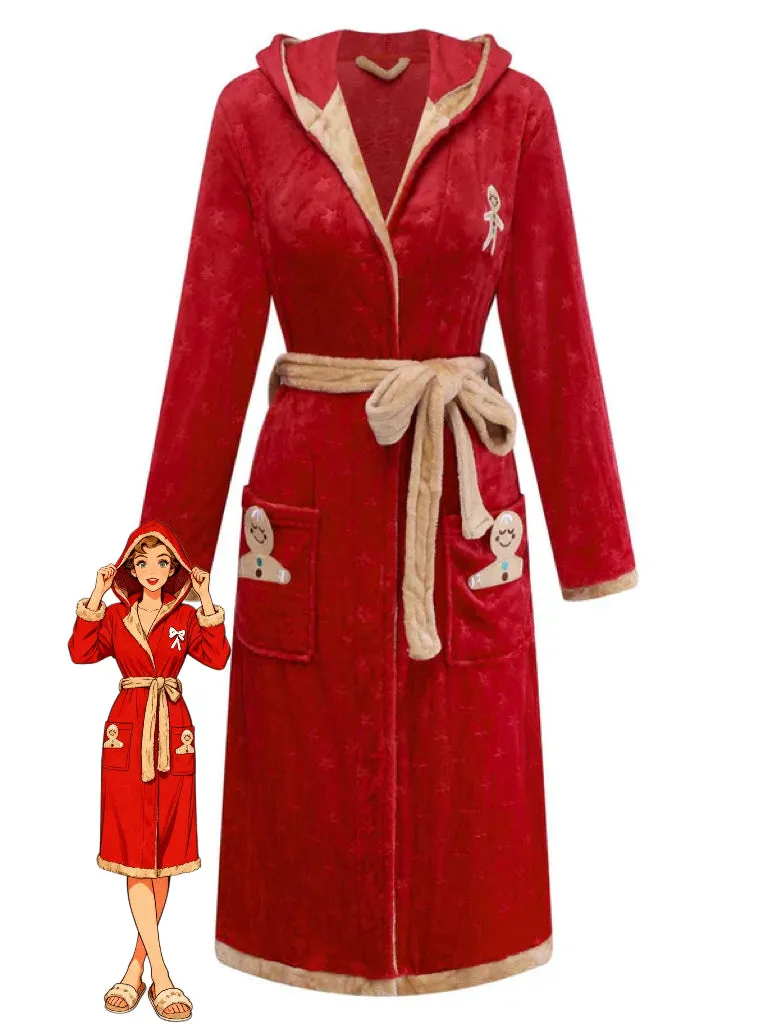 1940s Christmas Gingerbread Hooded Flannel Robe sold by Retro Stage