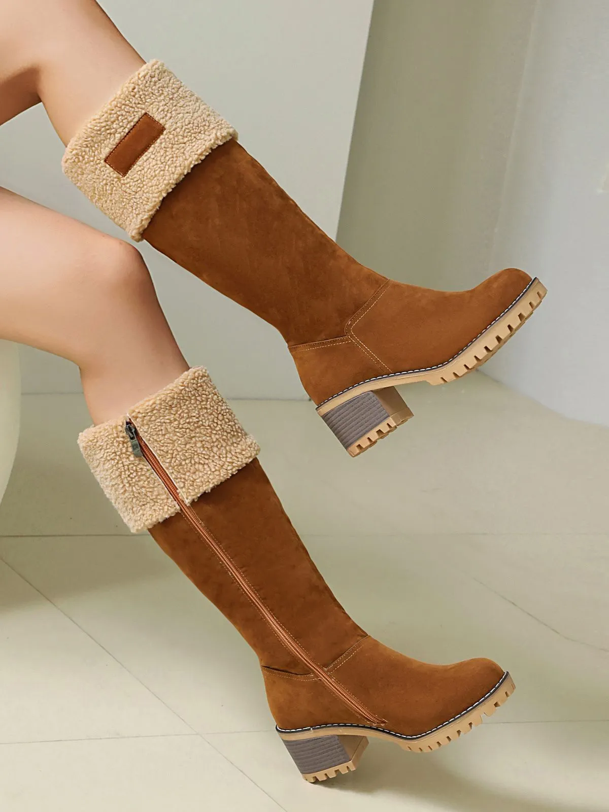 Winter Faux Suede Block Heel Snow Boots sold by Retro Stage product image thumbnail 3