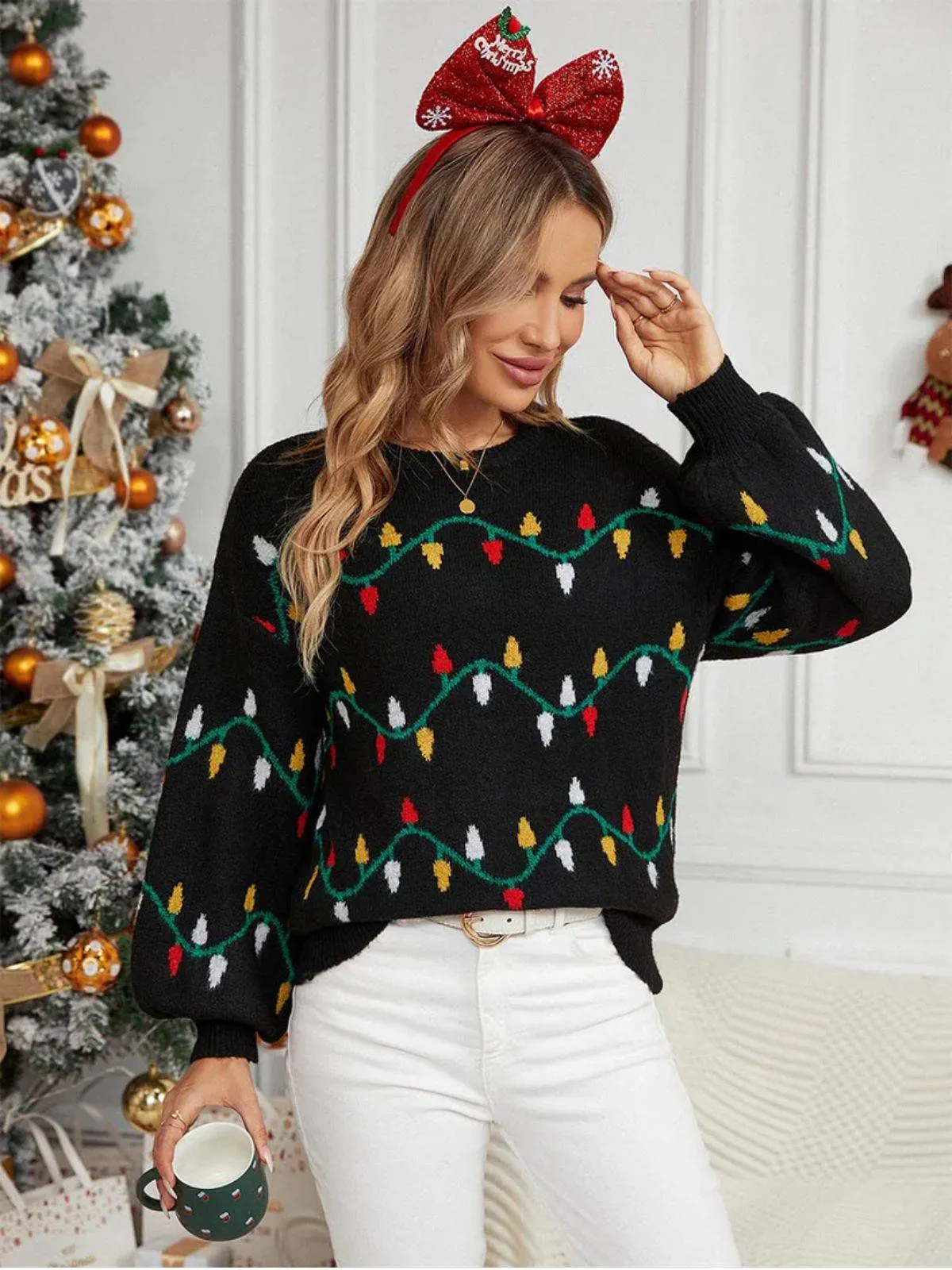 Black 1960s Christmas Lights Knit Sweater sold by Retro Stage product image thumbnail 2