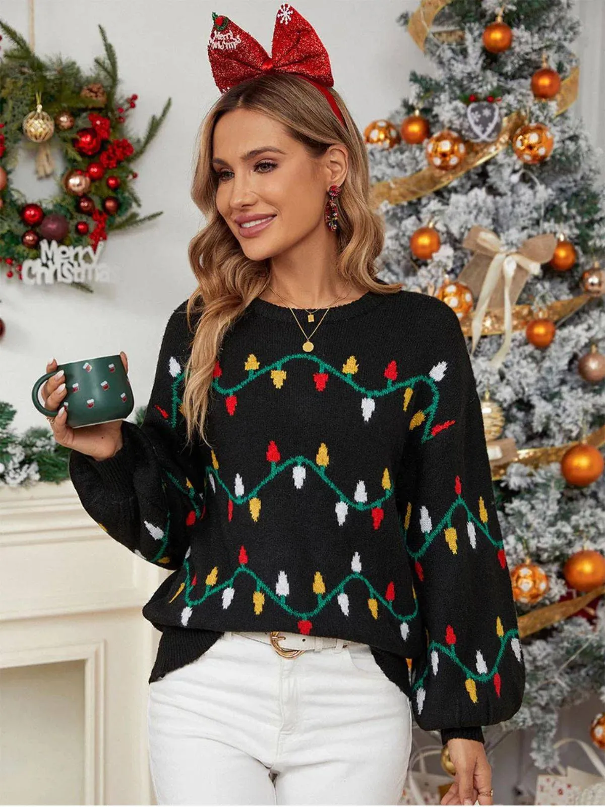Black 1960s Christmas Lights Knit Sweater sold by Retro Stage product image thumbnail 3