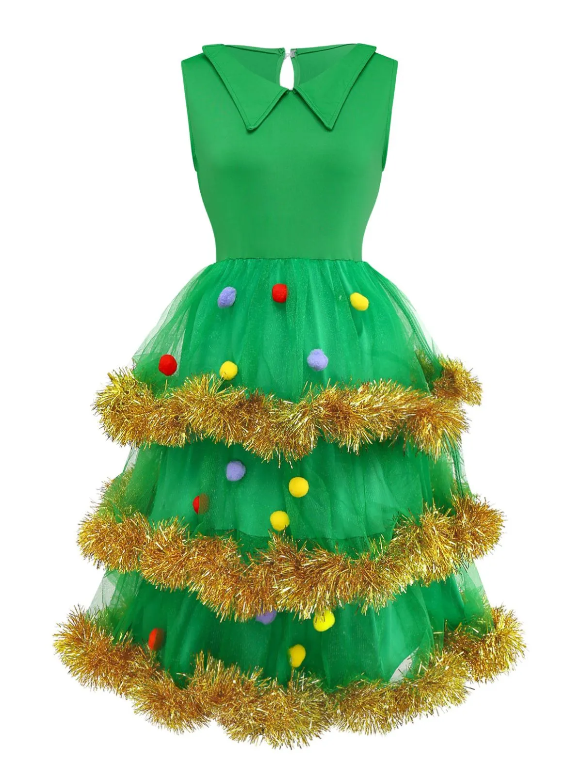 Green 1950s Christmas Tree Tiered Dress Set sold by Retro Stage product image thumbnail 4