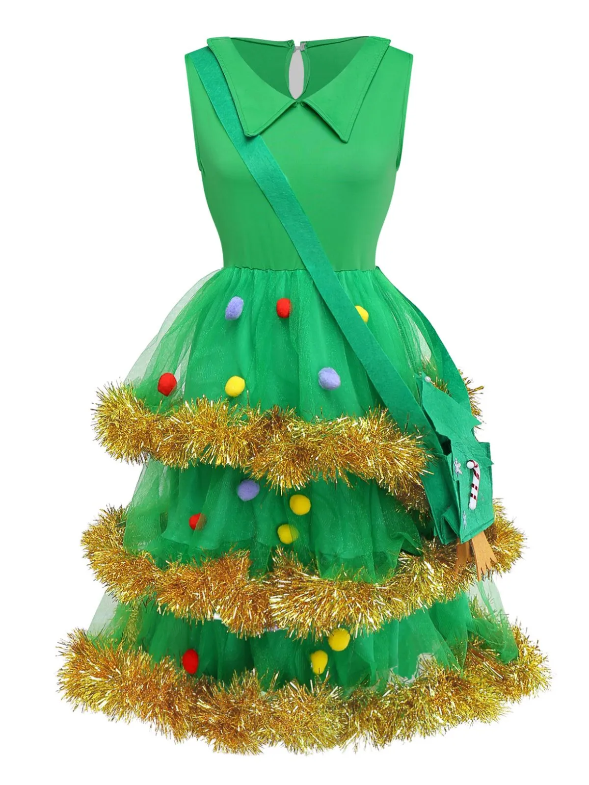 Green 1950s Christmas Tree Tiered Dress Set sold by Retro Stage product image thumbnail 3