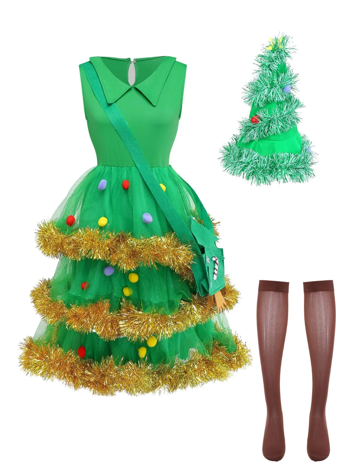Green 1950s Christmas Tree Tiered Dress Set sold by Retro Stage product image thumbnail 2
