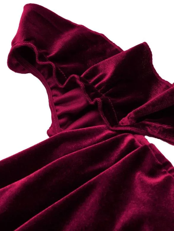 1940s Velvet Ribbon Strap Ruffled Detail Dress sold by Retro Stage product image thumbnail 3