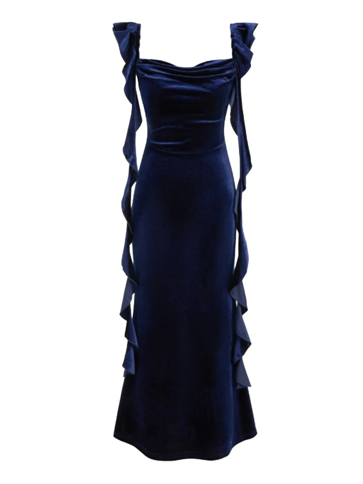 1940s Velvet Ribbon Strap Ruffled Detail Dress sold by Retro Stage product image thumbnail 4