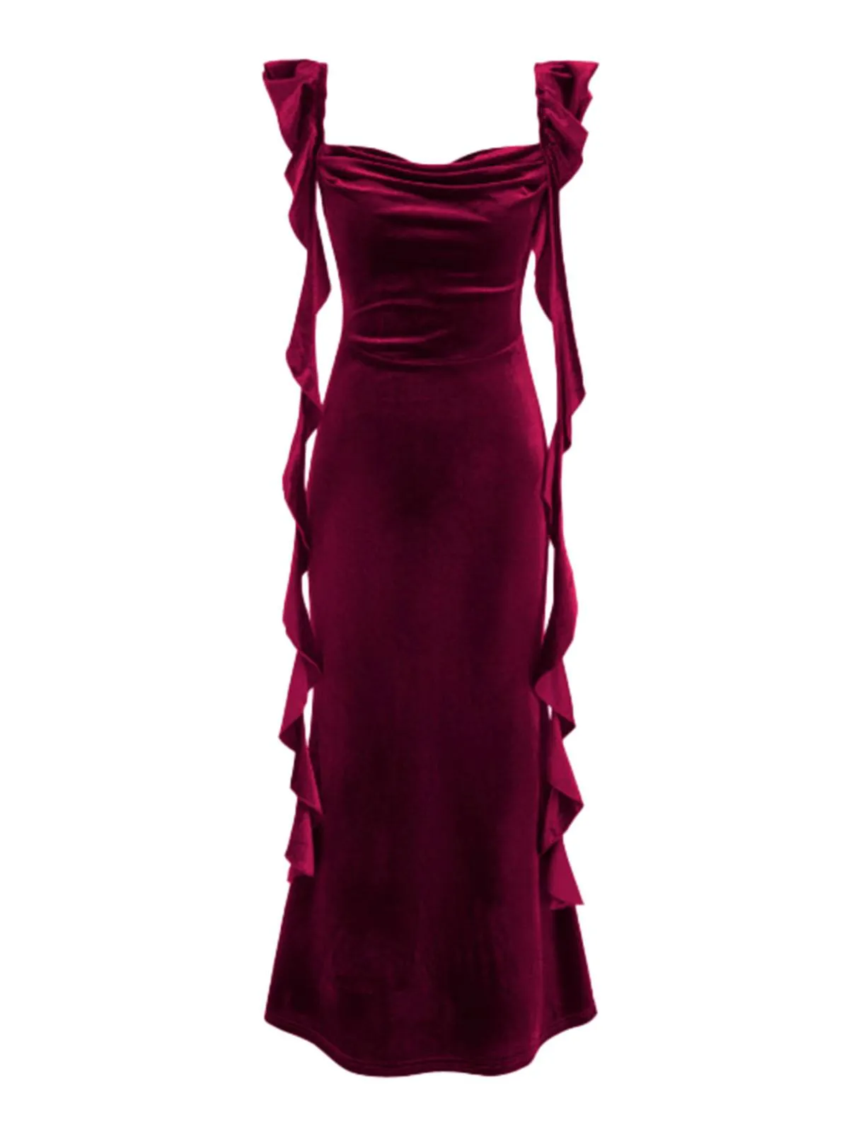 1940s Velvet Ribbon Strap Ruffled Detail Dress sold by Retro Stage