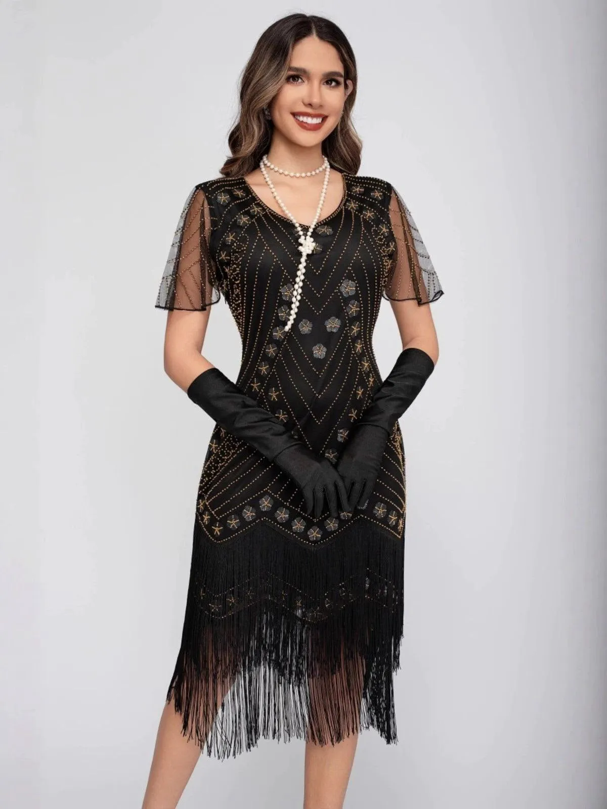 1920s Sequins Tassel Beading Cap Sleeve Dress sold by Retro Stage product image thumbnail 5