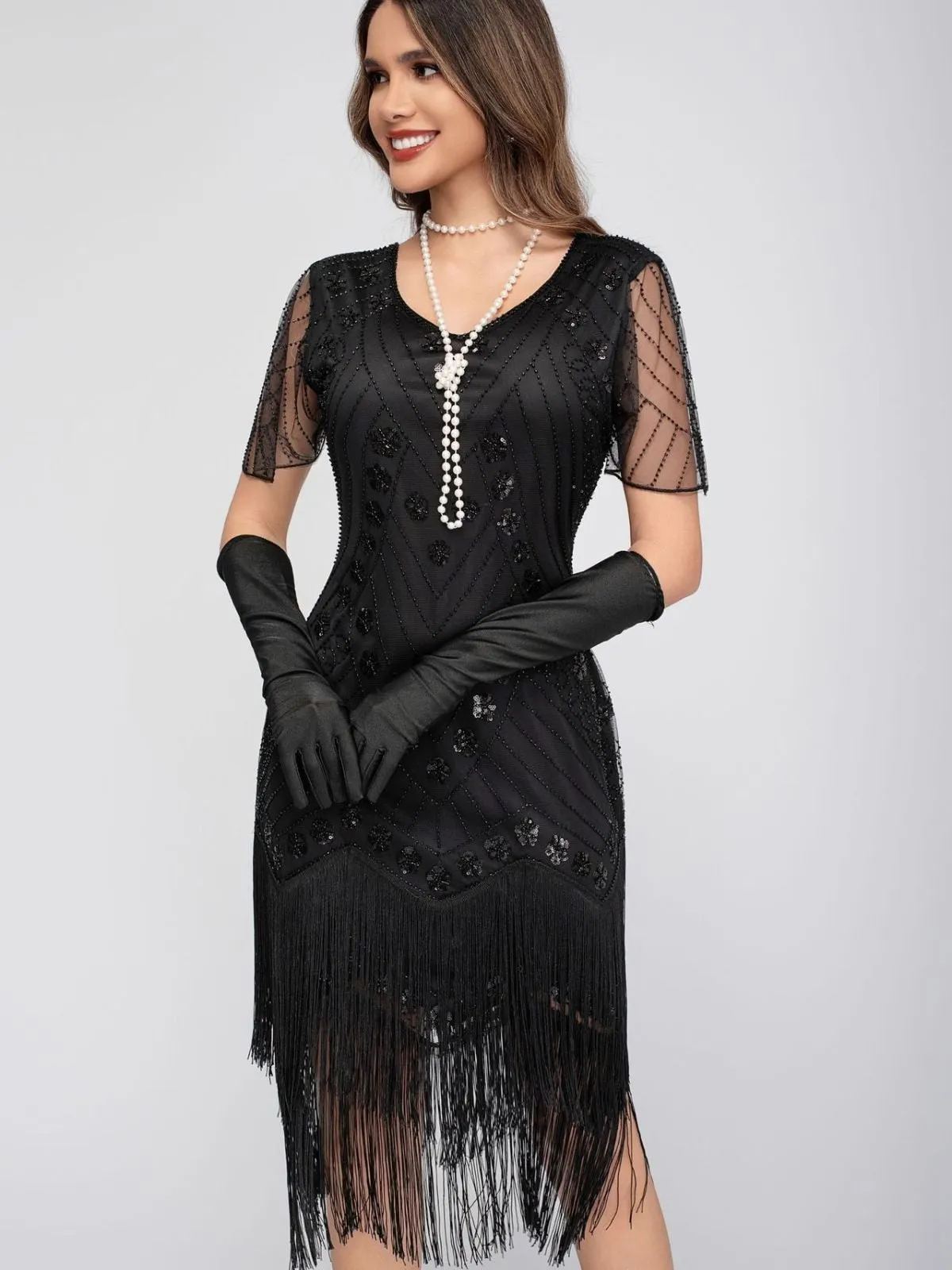 1920s Sequins Tassel Beading Cap Sleeve Dress sold by Retro Stage product image thumbnail 2