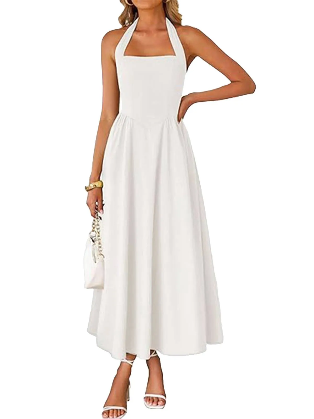 1940s Solid Wide-Strap Halter Backless Dress sold by Retro Stage product image thumbnail 4