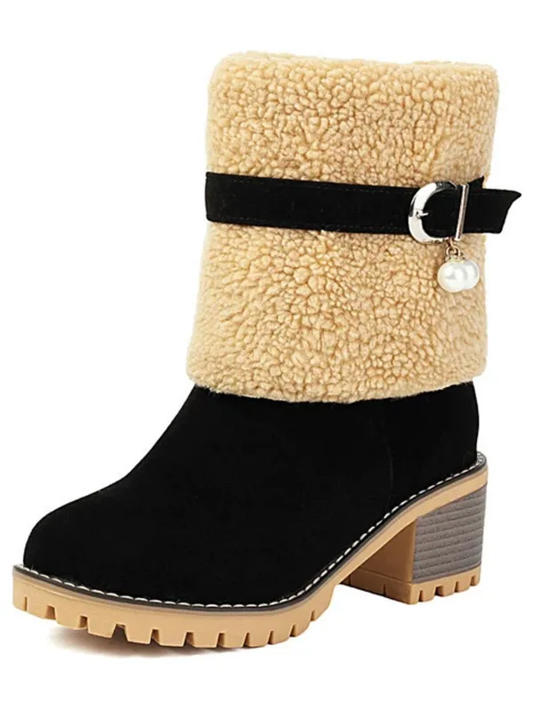 Vintage Pearl Velvet Polar Fleece Mid-Calf Boots sold by Retro Stage