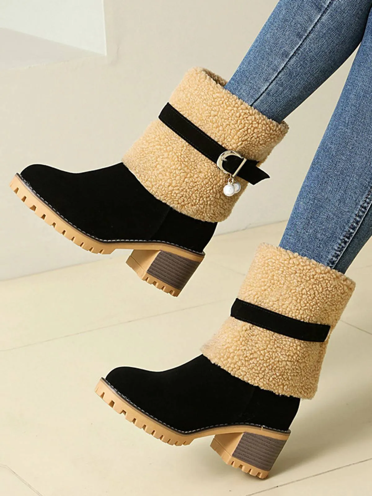 Vintage Pearl Velvet Polar Fleece Mid-Calf Boots sold by Retro Stage product image thumbnail 2